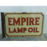 An Empire Lamp Oil double sided enamel sign with hanging flange, in good condition, 24 x 15".