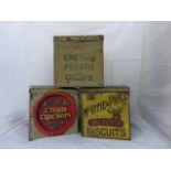 Three original advertising tins: Jacob & Co's Cream Crackers, a McVitie & Price Ltd. Biscuits &