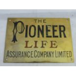 A Pioneer Life Assurance Company Limited rectangular brass plaque, 10 x 7".