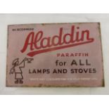 An Aladdin Paraffin 'for all lamps and stoves' double sided enamel sign with hanging flange, 18 x