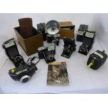 Yesterday's World Camera Shop - a box of assorted cameras to include Kodak Film Tank circa 1908, a