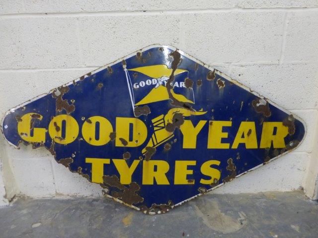 A Goodyear Tyres lozenge shaped enamel sign, 60 x 31 1/2".