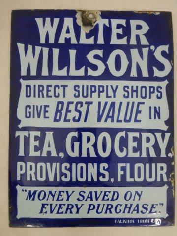 A Walter Willson's enamel sign advertising tea, grocery, provisions and flour, by Falkirk Iron Co. 9