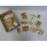 Yesterday's World Museum Butchers - a collection of celluloid price labels, many with metal pins.