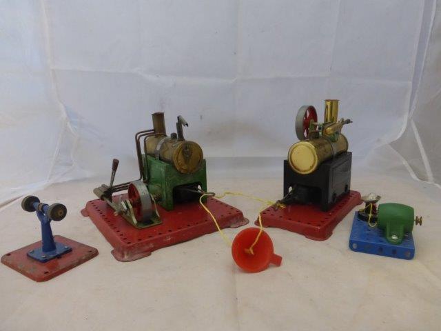 Two stationary Mamod engines with accessories.