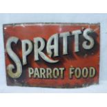 A Spratt's Parrot Food rectangular enamel sign, 30 x 20.