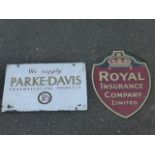 A Parker-Davis pharmeceutical products advertising mirror, 18 x 12" and a Royal Insurance Company