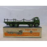 DINKY TOYS - Foder Flat Truck with chains, no 505, second cab version, green, fair/good, blue box