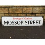 An enamel road sign: Borough of Chelsea - Mossop Street held within a lead frame, 43 1/4 x 10 1/4".
