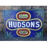 A Hudsons Soap rectangular enamel sign with some restorations, 19 x 14".