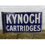 A double sided enamel sign with hanging flange, to one side advertising Kynoch Cartridges, KSG