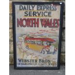 A framed and glazed Daily Express Service for North Wales advertisement promoting Webster Bros. 14