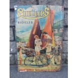 A Phillips Bicycles pictorial tin advertising sign, 19 x 27.