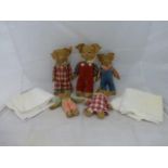 A family set of five rare 1920's velvet covered Harrington's Baby Goods Pigs and two Harrington's