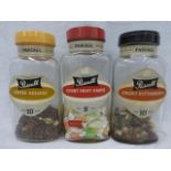 Three glass Pascall confectionery jars.