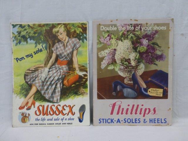 Two pictorial show cards relating to rubber soles and heels.