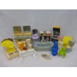 An assortment of 1970s Sindy doll furniture and accessories.