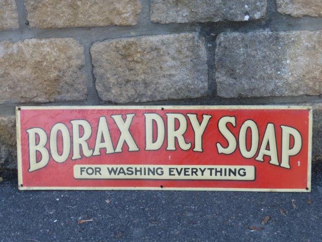 A Borax Dry Soap 'For washing everything' rectangular tin advertising sign, 24 x 7".