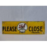 A rare Shell Motor Spirit & Oils 'Please Close' rectangular enamel door plate, 13 x 4"