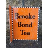 A Brooke Bond Tea double sided aluminium advertising sign with hanging flange, 11 x 13 3/4".