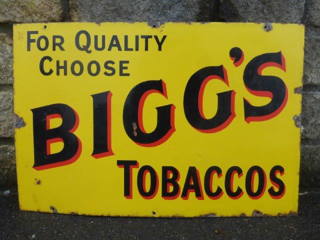 A Bigg's Tobaccos rectangular enamel sign, 30 x 20".