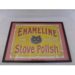 A framed and glazed Enameline Stove Polish part pictorial advertisement, 14 x 10 1/2".