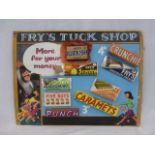 A Fry's 'Tuck Shop' pictorial showcard, depicting nine different bars of chocolate, 16 3/4 x 13".