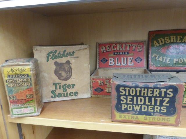 A collection of early packaging and two wooden display boxes for various products including baking - Image 2 of 3