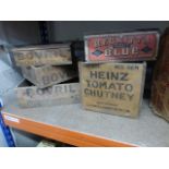 Yesterday's World Grocery Store - four Bovril wooden display boxes, a Heinz Tomato Chutney crate and