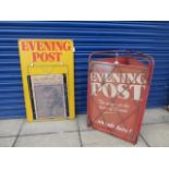 An Evening Post newspaper rack sign, 21 x 34 3/4" and an Evening Post triangular waste paper basket.