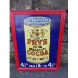 A Fry's Pure Breakfast Cocoa pictorial 'Can' enamel sign by Patent Enamel, set within a wooden frame