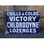A double sided enamel sign with hanging flange advertising to one side 'Victory Chlorodyne