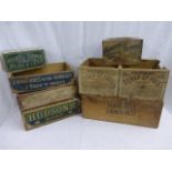 Four advertising dispensing crates branded Pears' Soaps, Colman's Mustard Oil for Rheumatism,