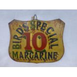 Yesterday's World Museum Butchers - a Bird's Special Margarine tinplate shaped counter sign, 12 1/