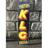 A Smiths KLG Plugs narrow tin advertising sign, 6 x 24".