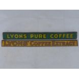 A Lyons Pure Coffee shelf strip and a Lyons' Coffee Extract shelf strip.