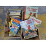 Two boxes of assorted children's albums including Beano and Bumper.