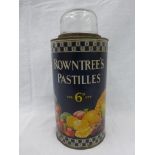 A Rowntree's Pastilles cylindrical dispensing tin with glas lid.