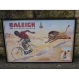 A Raleigh The All Steel Bicycle advertising poster depicting a native African riding a bicycle