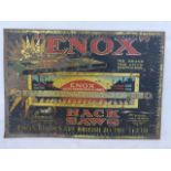 An Enox Hack Saws part pictorial rectangular tin advertising sign, 14 1/2 x 10".