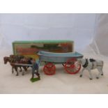 BRITAINS - Farm Waggon, no 5F in very good condition, with three horses and a standing farmer, box