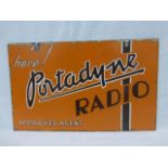 A Portadyne Radio Approved Agent double sided hanging enamel sign, with a patch of restoration to