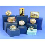 A collection of various Halcyon Days Enamel boxes, including "Divan Japonais" after Henri de