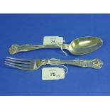 A Victorian silver Kings pattern Spoon and Fork set, hallmarked London, 1840, each engraved "Rose