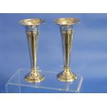 A pair of George V silver Vases, hallmarked London, 1920, of trumpet form on circular bases, 6½in (