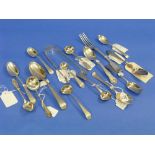 A quantity of 18thC and 19thC silver flatware, including George III sugar nips, hallmarked London,