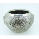 An oriental silver Bowl, probably Burmese, circa early-20thC, unmarked, of circular form, the body