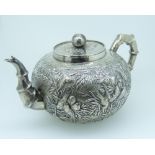 A Chinese silver Teapot, circa early-20thC, maker's mark for Luen Wo (Shanghai), of compressed
