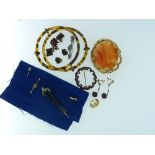 A small collection of Jewellery, including a small Georgian facetted citrine brooch, a large agate