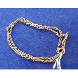 A narrow 9ct rose gold Watch Chain, of alternate plain oval and textured links, one clip and bolt
